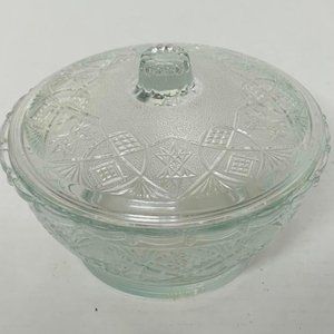 Vintage KIG Malaysia Clear Glass Candy, nut, trinket dish with lid 6" No Cracks